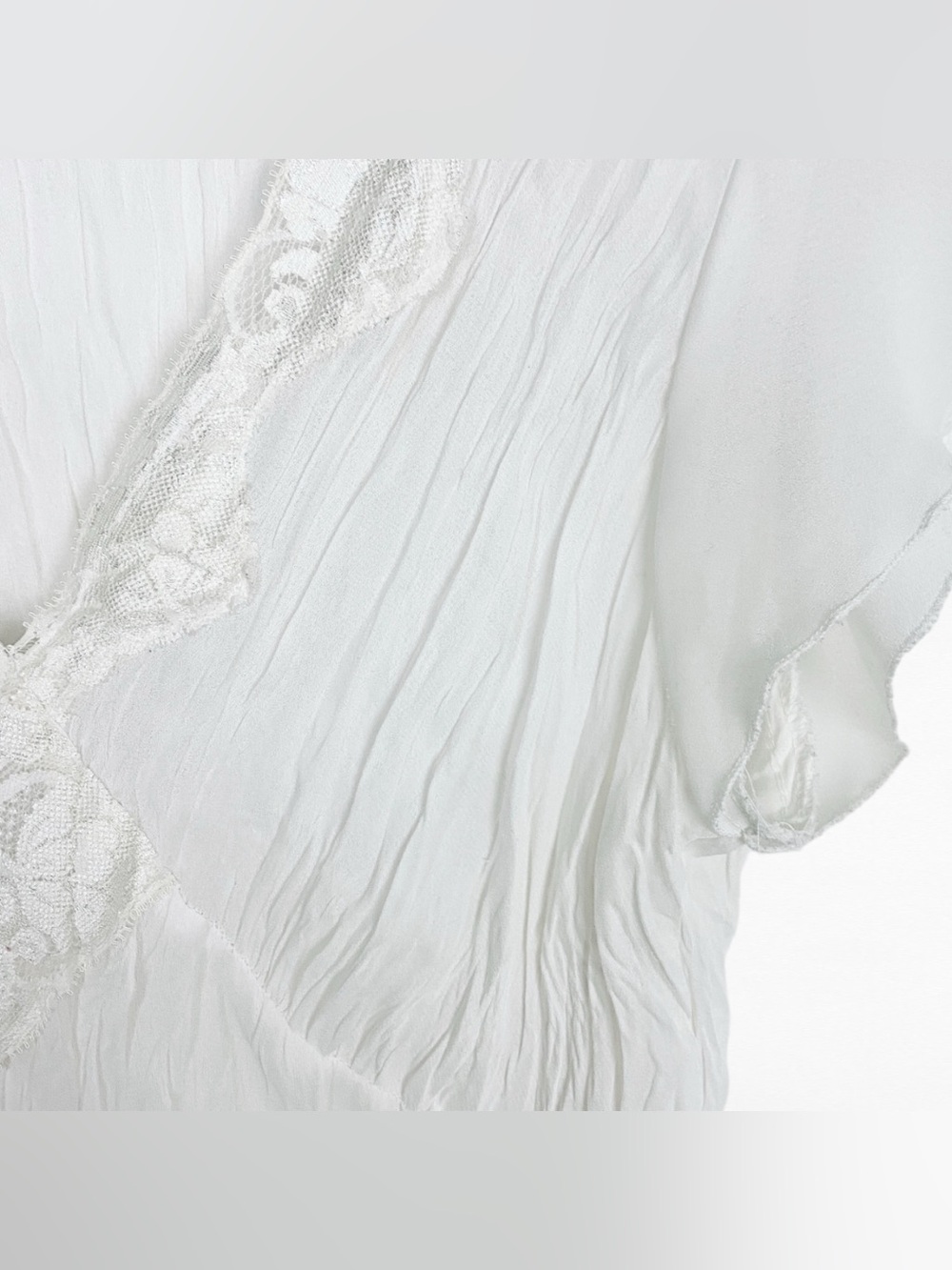 VINTAGE Allison Taylor Y2K White Crinkle Chiffon Lace Peplum Semi Sheer Blouse - Picture 5 of 8